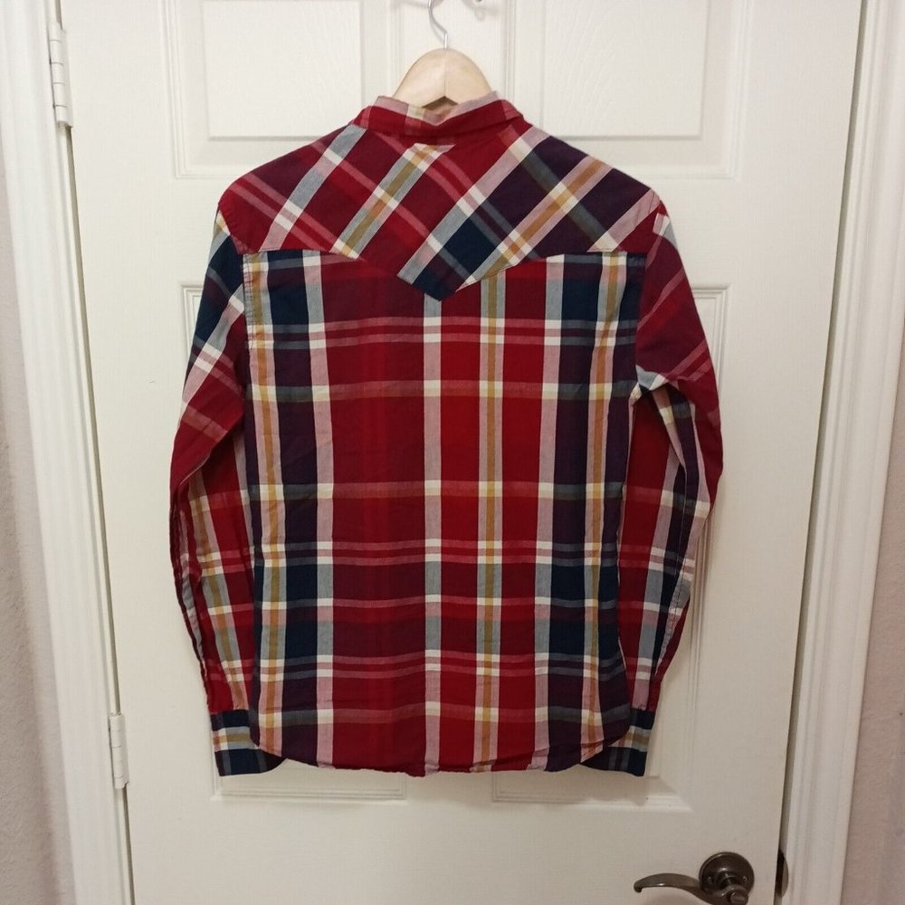 Women's Levi's Plaid Red/Blue/Gold Pearl Snap Western Shirt W/Pockets Small - Picture 6 of 6